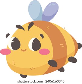 Cute baby bee, bumblebee with big eyes on transparent background. Vector illustration in flat cartoon style for children and toddlers