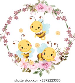 Cute Baby Bee with flower wreath