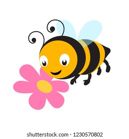 Cute Baby Bee Flying About Flower Stock Vector (Royalty Free ...