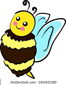 Uma abelha bebê bonito com bochechas rosadas, vetor, desenho de cor ou ilustração.