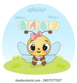 Carácter vector de abeja de bebé. Abeja bebé, ilustración de la ducha de bebé