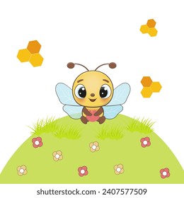 Cute baby bee vector character. Baby bee, baby shower illustration