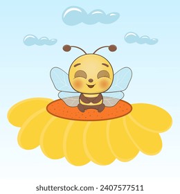 Cute baby bee vector character. Baby bee, baby shower illustration