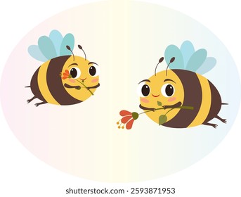Cute baby bees and flower