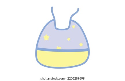 Cute Baby Bib Clipart. Simple Cute Silicone Bib For Baby Feeding Flat Vector Illustration. Baby Apron Or Bib With Star Pattern Cartoon Hand Drawn. Kids, Baby Shower, Nursery Decoration