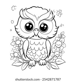 Cute baby bird Character line art. Colouring page for kids. Vector illustration