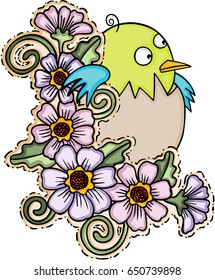 Cute baby bird with flowers
