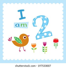 cute baby bird two years old birthday announcement card