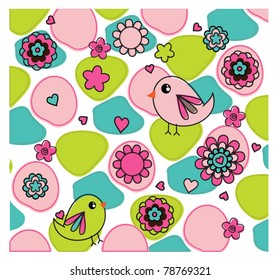 cute baby birds print pattern