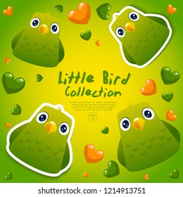 Cute Baby Birds Surrounding with Hearts : Vector Illustration