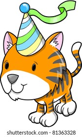 Cute Baby Birthday Party Tiger Vector Illustration