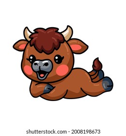Cute baby bison cartoon laying down