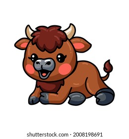 Cute baby bison cartoon laying down