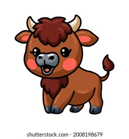 Cute Baby Bison Cartoon Posing