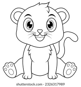 Cute baby black panther cartoon line art