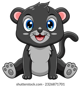 Cute baby black panther cartoon sitting