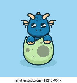 Cute baby blue dragon cute mascot design