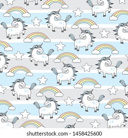 Cute Baby Blue Unicorn Doodle Stripes Pattern Vector - Cartoon Illustration Character Vector Graphic Designs for textile fashion pattern decorative decoration motif ornament fashionable other