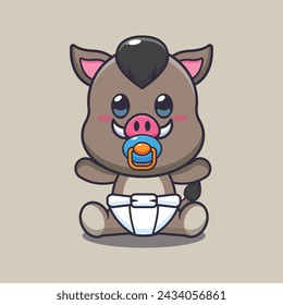 Cute baby boar cartoon vector illustration. Vector cartoon Illustration suitable for poster, brochure, web, mascot, sticker, logo and icon.