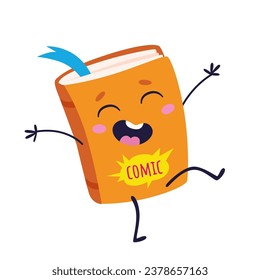 Cute baby book cartoon comic character with bookmark. Education concept with orange hawaii book vector element isolated on white background.