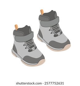 Cute baby booties. Winter season warm shoes footgear for children to protect legs from cold weather.  Isolated vector illustration on a white background.