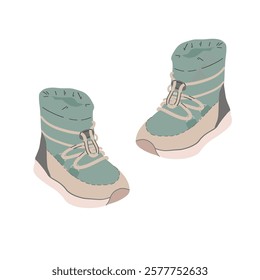 Cute baby booties. Winter season warm shoes footgear for children to protect legs from cold weather.  Isolated vector illustration on a white background.