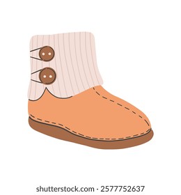 Cute baby booties. Winter season warm shoes footgear for children to protect legs from cold weather.  Isolated vector illustration on a white background.