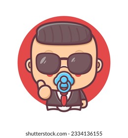 cute baby boss cartoon with thumbs up. vector illustration, mascot, icon, sticker.