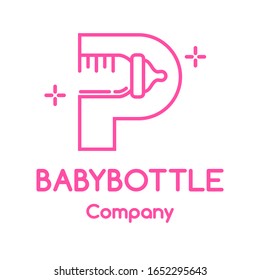 Cute baby bottle P letter with adorable design. This font suitable for shop and newborn business.