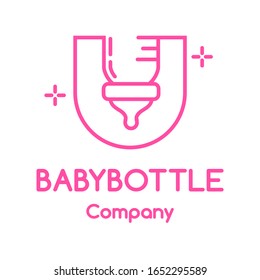 Cute baby bottle U letter with adorable design. This font suitable for shop and newborn business.