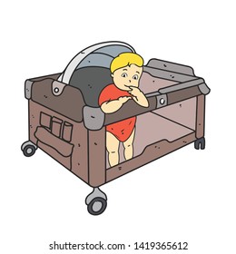 cute baby in box cartoon hand drawn style drawing.