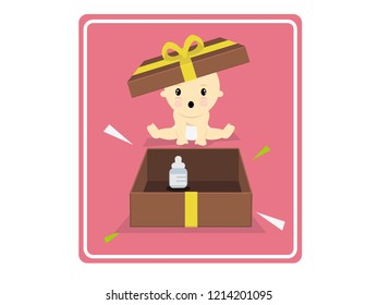 Cute baby boy action in the box