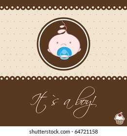 Cute baby boy arrival announcement card.