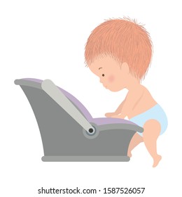 Cute baby boy with basket design, Child newborn childhood kid innocence and little theme Vector illustration