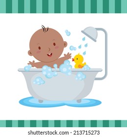 Cute baby boy bath. Cute baby boy taking a bath in tub.