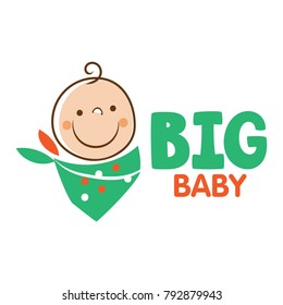 Cute baby boy with the bib vector illustration. Can be used for logo design and baby shower celebration invitation and greeting card.
