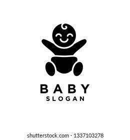 Cute Baby boy black white black Smile Logo icon designs Template - Vector eps 10