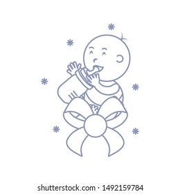 cute baby boy with bottle milk and bow ribbon