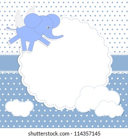 Cute baby boy card with elephant-angel