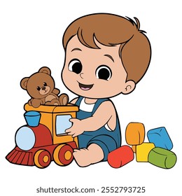 Cute baby boy character Cartoon Vector Icon Illustration.