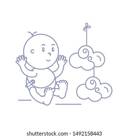 cute baby boy with clouds hanging