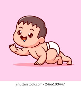 Cute Baby Boy Crawling Cartoon Vector Icon Illustration. People Nature Icon Concept Isolated Premium Vector. Flat Cartoon Style