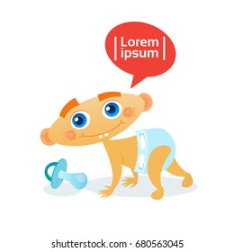 Cute Baby Boy Crawling Toddler Happy Cartoon Infant In Diaper Flat Vector Illustration