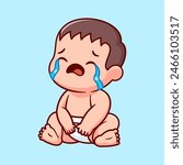 Cute Baby Boy Crying Cartoon Vector Icon Illustration. People Nature Icon Concept Isolated Premium Vector. Flat Cartoon Style