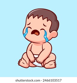 Cute Baby Boy Crying Cartoon Vector Icon Illustration. People Nature Icon Concept Isolated Premium Vector. Flat Cartoon Style