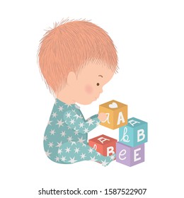 Cute baby boy with cubes design, Child newborn childhood kid innocence and little theme Vector illustration