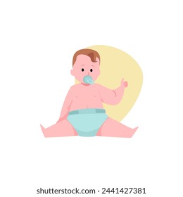 Cute baby boy in diaper and with pacifier shows class gesture flat style, vector illustration isolated on white background. Decorative design element, nice child, infancy