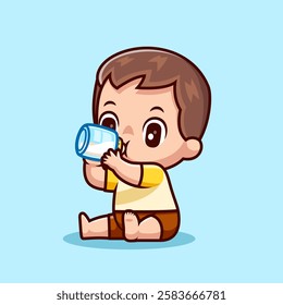 Cute Baby Boy Drink Milk With Bottle Cartoon Vector Icon 
Illustration. People Drink Icon Concept Isolated Premium 
Vector. Flat Cartoon Style
