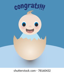 cute baby boy in egg shell - vector illustration