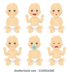 Cute baby boy emotions set vector illustration
